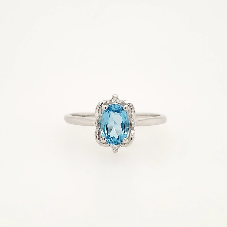 40384 10K WHITE GOLD OVAL BLUE TOPAZ FAIRY STYLE LADIES  RING