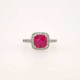 40379 10K WHITE GOLD DIAMOND CHEKER BOARD FUCSIA STONE LADIES FASHION RING