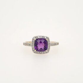 40380 10K YELLOW GOLD DIAMOND CHEKER BOARD AMETHYST LADIES RING