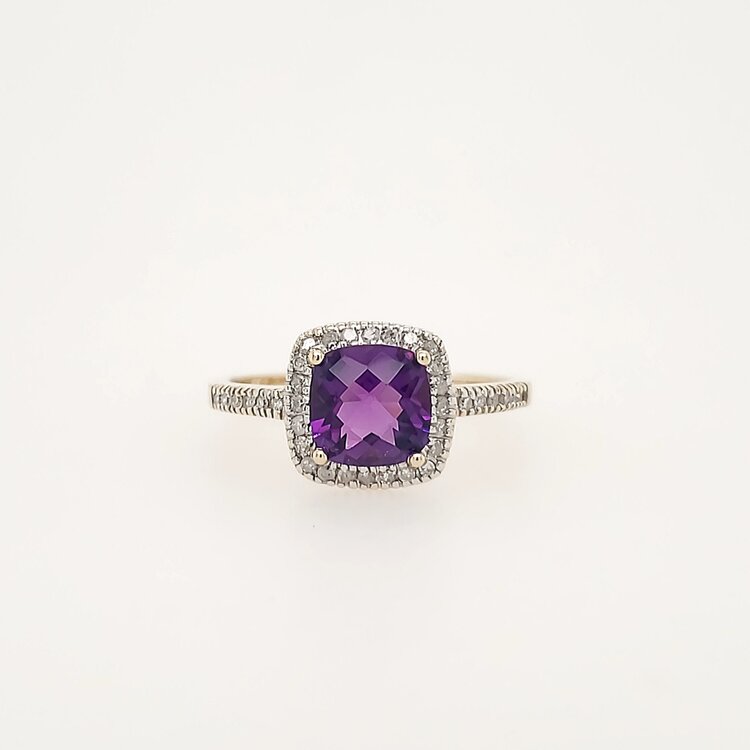 40380 10K YELLOW GOLD DIAMOND CHEKER BOARD AMETHYST LADIES RING