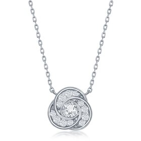 80449 CLASSING STERLING SILVER CBIC ZIRCONIA LOVE KNOT NECKLACE