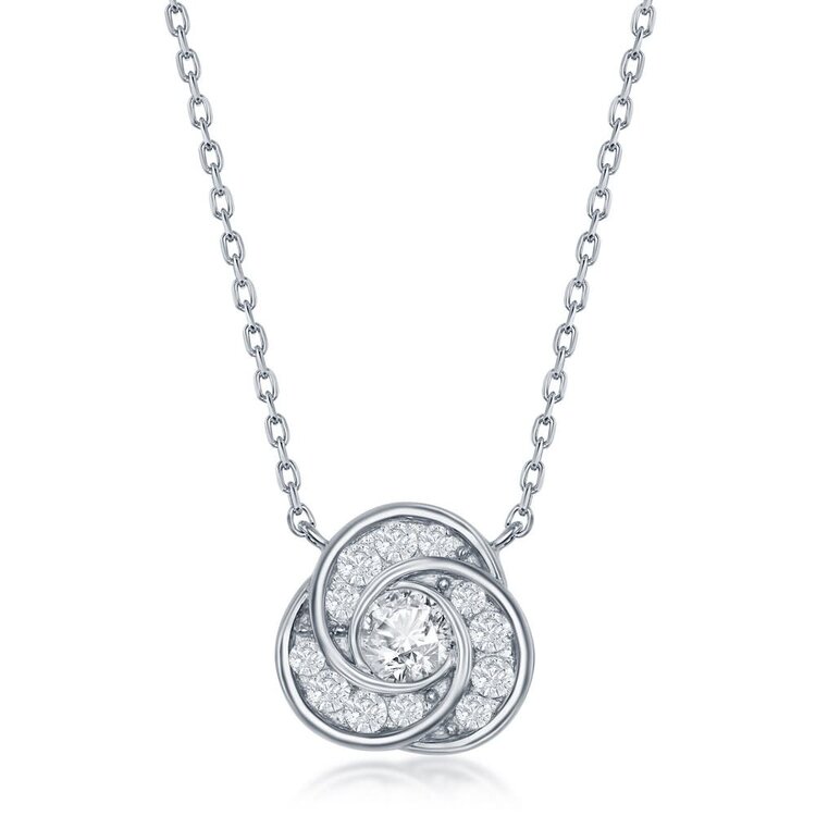 80449 CLASSING STERLING SILVER CBIC ZIRCONIA LOVE KNOT NECKLACE