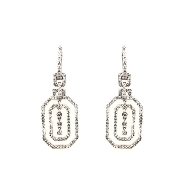 31345 14K WHITE GOLD .94CTW DIAMOND DOUBLE OCTAGON SHAPE HANGING/HUGGIE EARRINGS