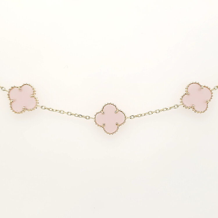 20437 14K YELLOW GOLD 11.40MM PINK 5 CLOVER BRACELET