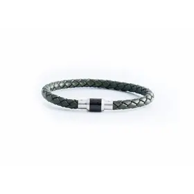 SLB228 ITALGEM STAINLESS STEEL ARMY GREEN LEATHER CARBON CLASP MEN'S BRACELET