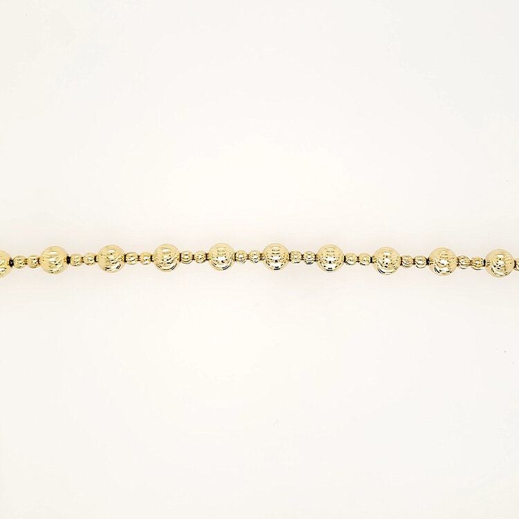 20438 14K YELLOW GOLD SMALL AND MEDIUM SIZE DIAMOND CUT BEADED BRACELET