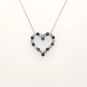 70702 14K WHITE GOLD .50CTW DIAMOND .54CTW SAPPHIRE OPEN HEART SLIDE PENDANT NECKLACE