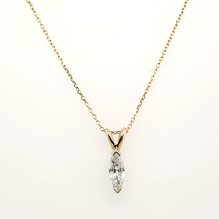 70705 14K YELLOW GOLD .40CTW MARQUISE DIAMOND BUNNY BALE PENDANT NECKLACE