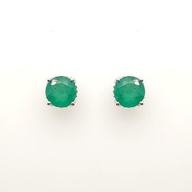 31348 14K WHITE GOLD BEADED FOUR PRONG ROUND EMERALD  STUDS