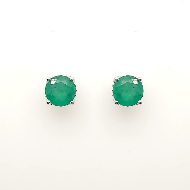 31348 14K WHITE GOLD BEADED FOUR PRONG ROUND EMERALD  STUDS