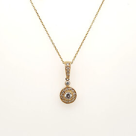 70704 14K YELLOW GOLD .25CTW DIAMOND MILGRAIN BEZEL SET HALO PENDANT NECKLACE