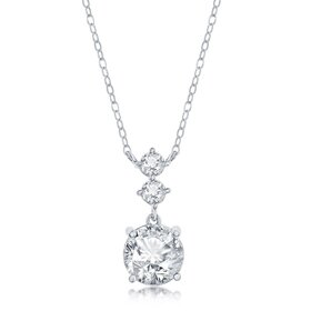 80451 CLASSIC STERLING SILVER ROUND CUBIC ZIRCONIA DROP NECKLACE