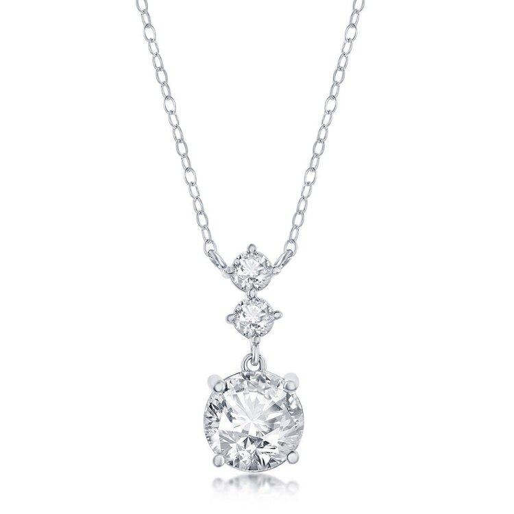 80451 CLASSIC STERLING SILVER ROUND CUBIC ZIRCONIA DROP NECKLACE