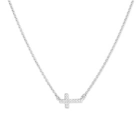 80455 CLASSIC STERLING SILVER SMALL MICRO PAVE SIDE WAY CROSS NECKLACE