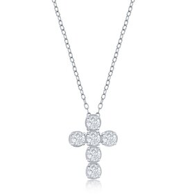 80458 CLASSIC STERLING SILVER CUBIC ZIRCONIA CROSS PENDANT NECKLACE