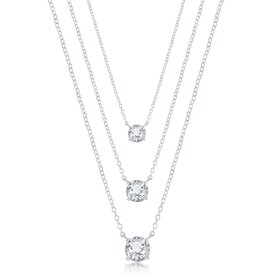 80460 CLASSIC STERLING SILVER 4-6MM ROUND GRADUATING CUBIC ZIRCONIA MULTI LAYERED NECKLACE