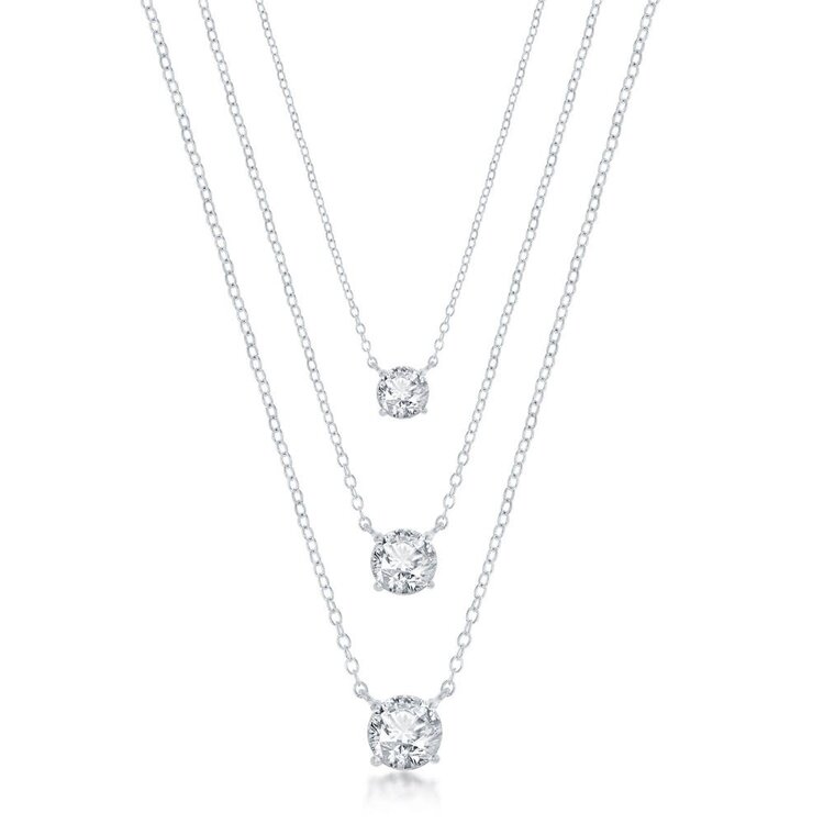 80460 CLASSIC STERLING SILVER 4-6MM ROUND GRADUATING CUBIC ZIRCONIA MULTI LAYERED NECKLACE