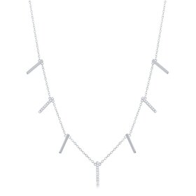 80463 CLASSIC STERLING SILVER ALTERNATING VERTICAL BAR PLAIN AND CUBIC ZIRCONIA NECKLACE