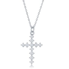 80465 CLASSIC STERLING SILVER CUBIC ZIRCOANIA SHARED PRONG PETITE CROSS NECKLACE