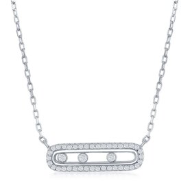 80467 CLASSIC STERLING SILVER RECTANGLE WITH SLIDING BEZEL SET CUBIC ZIRCONIA NECKLACE