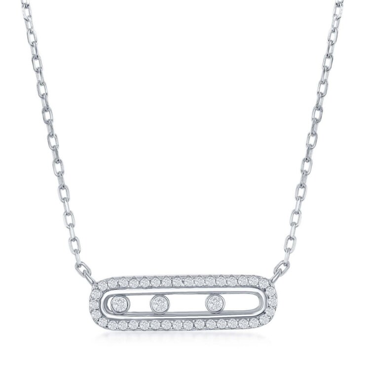 80467 CLASSIC STERLING SILVER RECTANGLE WITH SLIDING BEZEL SET CUBIC ZIRCONIA NECKLACE