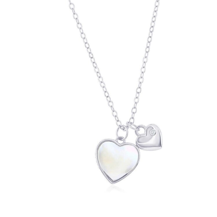 80473 CLASSIC STERLING SILVER MOTHER OF PEARL CUBIC ZIRCONIA SMALL HEART NECKLACE