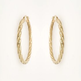 31353 14K YELLOW GOLD 1.60" 2.90MM SATIN FINISH DIAMOND CUT TWISTED STYLE HOOPS