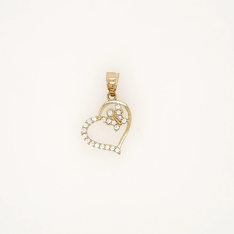 78135 14K YELLOW GOLD CUBIC ZIRCONIA SMALL BUTTERFLY AND HEART CHARM