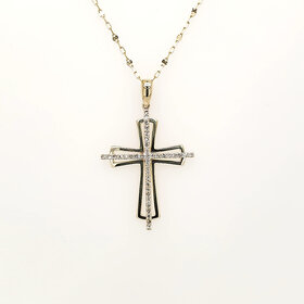 75067 14K YELLOW GOLD .20CTW DIAMOND CUT OUT STYLE CROSS PENDANT NECKLACE