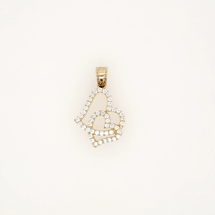 78134 14K YELLOW GOLD CUBIC ZIRCONIA DOUBLE HEART CHARM