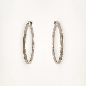 31360 14K WHITE GOLD 1.25" 1.95MM DIAMOND CUT SATIN FINISH HOOPS