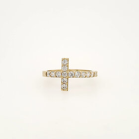 40401 14K YELLOW GOLD CUBIC ZIRCONIA SIDE WAY CROSS RING