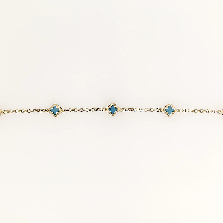 20441 14K YELLOW GOLD 5 PETTITE TURQUOISE CLOVER BRACELET