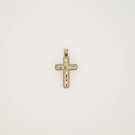 77321 14K TWO TONE 1.15" DIAMOND CUT MILGRAIN CUT OUT STYLE FANCY CROSS