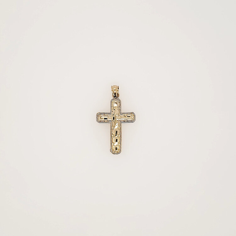 77321 14K TWO TONE 1.15" DIAMOND CUT MILGRAIN CUT OUT STYLE FANCY CROSS