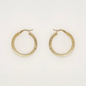 31364 14K YELLOW GOLD 1.15" 1.60MM FLAT GREEK DESIGN HOOPS