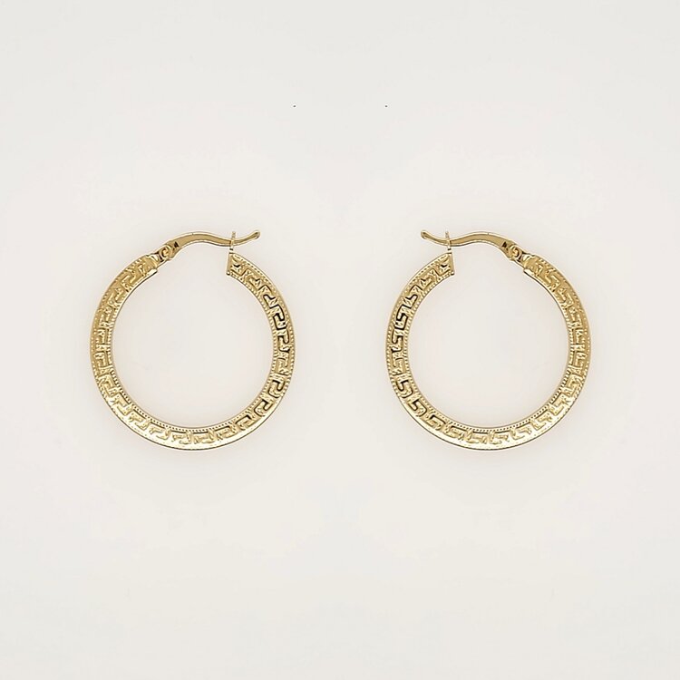 31364 14K YELLOW GOLD 1.15" 1.60MM FLAT GREEK DESIGN HOOPS