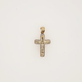 77320 14K TWO TONE 1.50" DIAMOND CUT MILGRAIN CUT OUT STYLE  CRUCIFIX