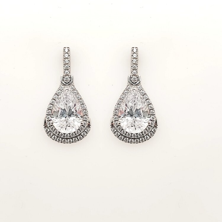 31373 10K  WHITE GOLD PEAR SHAPE CUBIC ZIRCONIA DROP EARRINGS