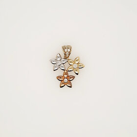 78137 14K TRI COLOR CUBIC ZIRCONIA THREE FLOWERS CHARM