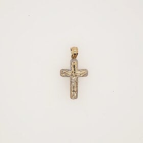 77319 14K TWO TONE 1" DIAMOND CUT MILGRAIN EDGES SMALL CRUCIFIX