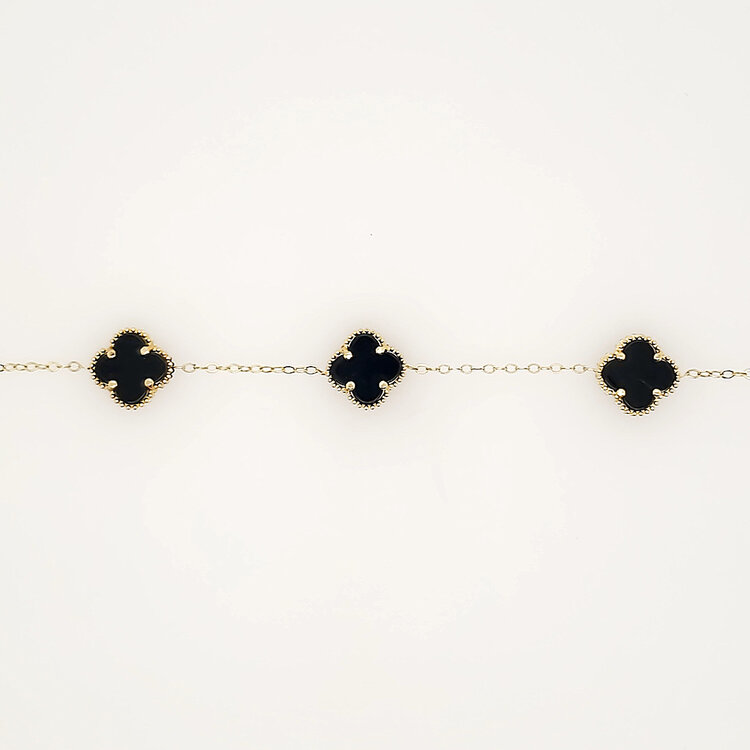20450 14K YELLOW GOLD 9.45MM 5 BLACK ONYX CLOVER BRACELET