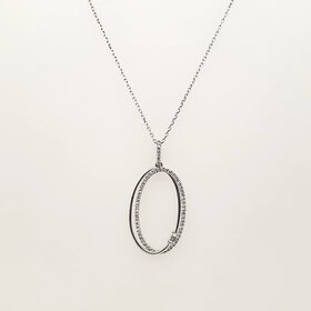 70706 14K WHITE GOLD .30CTW DIAMOND DOUBLE OVAL BAGUETTE DIAMOND ACCENT PENDANT NECKLACE