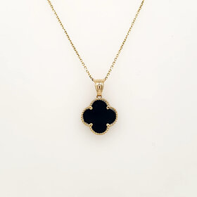 70171 14K YELLOW GOLD 11.30MM ONYX CLOVER  STYLE PENDANT NECKLACE