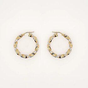 33038 TWO TONE 1" TWISTED DIAMOND CUT HOOPS