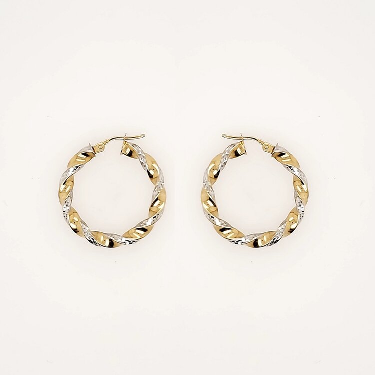 33038 TWO TONE 1" TWISTED DIAMOND CUT HOOPS