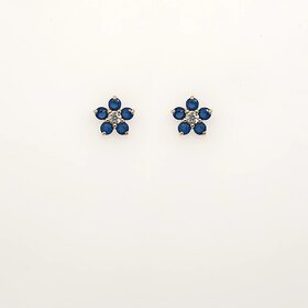 31374 14K YELLOW GOLD DARK BLUE FLOWER PETAL SCREWBACKS