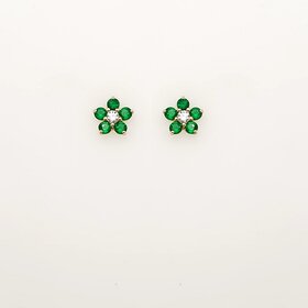31377 14K YELLOW GOLD LIGHT GREEN FLOWER PETAL CUBIC ZIRCONIA SCREWBACKS BABY EARRINGS STUDS