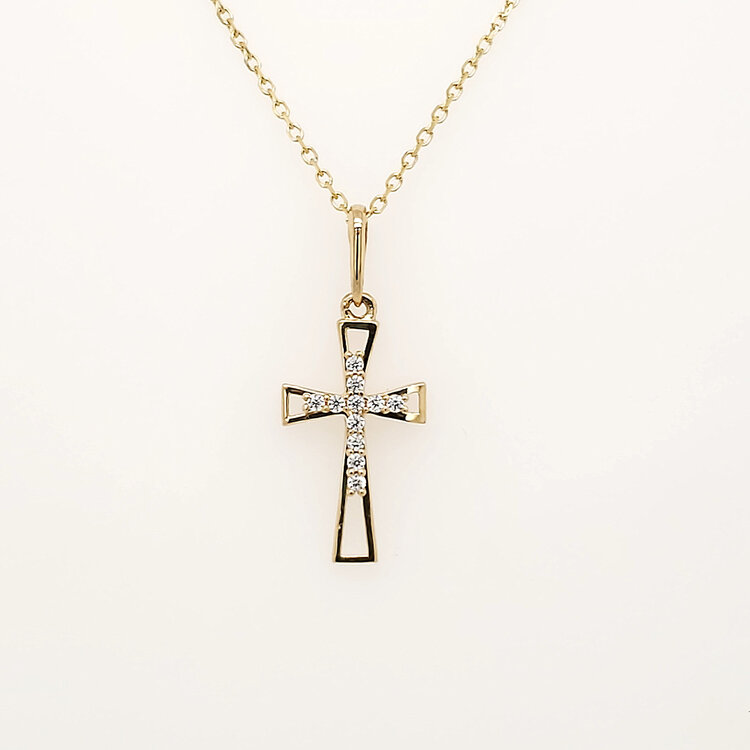 70709 14K YELLOW GOLD CUBIC ZIRCONIA CUT OUT STYLE SMALL CROSS PENDANT NECKLACE