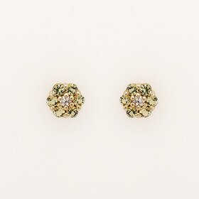 31378 14K YELLOW GOLD SMALL LIME GREEN FLOWER CUBIC ZIRCONIA SCREWBACK BABY EARRINGS